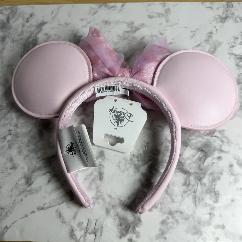 NWT Disney Pink Milk Ears Faux Leather Minnie Mouse Bow Headband VIRAL